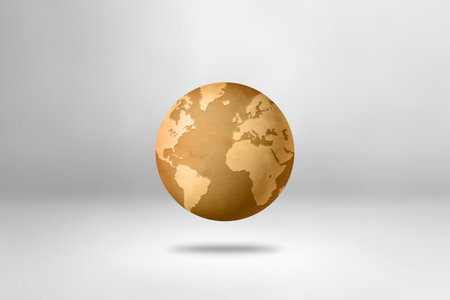 Old paper world globe isolated on white background. 3D illustrationの写真素材