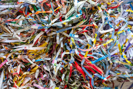 Colorful shredded papers wallpaper. Macro view backgroundの写真素材