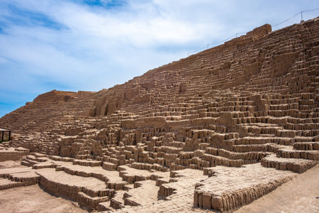 The Huaca Pucllana pyramid in Lima, Peru, is an ancient archaeological site known for its step-like...