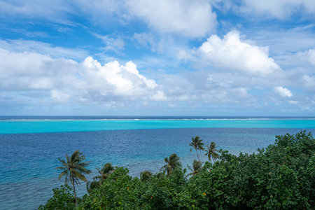 The Tefarerii viewpoint in Huahine, French Polynesia, offers a breathtaking view of the turquoise...
