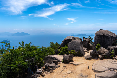 From the top of Mount Misen on Miyajima Island, a breathtaking view stretches over the Seto Inland Sea and Hiroshima Bay. Japanの写真素材