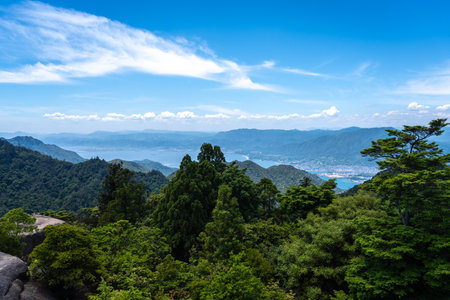 From the top of Mount Misen on Miyajima Island, a breathtaking view stretches over the Seto Inland Sea and Hiroshima Bay. Japanの写真素材