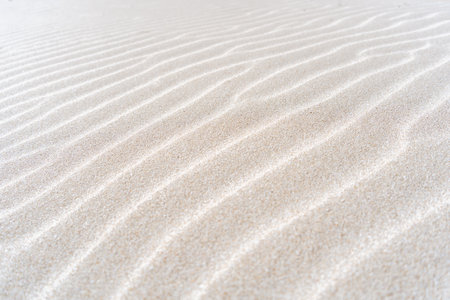 Close-up view of delicate ripple patterns naturally formed by wind across fine sand dunes, creating...