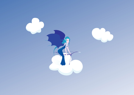Beautiful elf archer in the sky.  illustration.のイラスト素材