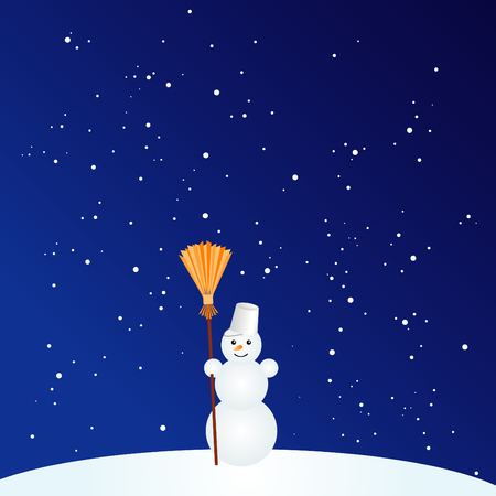 illustration of little cute snowman with broomのイラスト素材