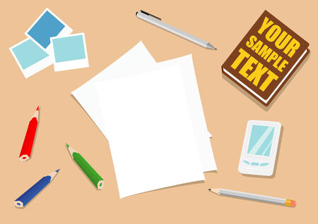  illustration of work place with a lot of objectsのイラスト素材