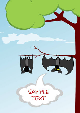 Couple of funny bats are hanging on the branch and talkingのイラスト素材