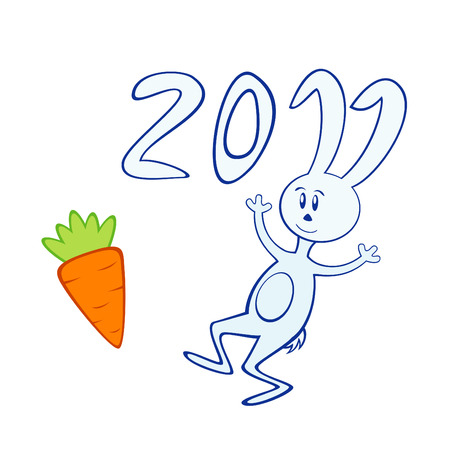 Vector illustration of cartoon bunny with carrot. Symbol of 2011 year.のイラスト素材