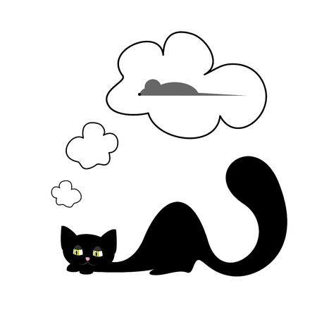 Vector illustration of black cat hunting for mouseのイラスト素材