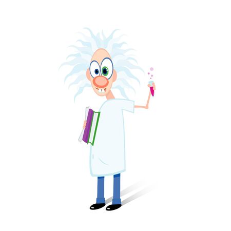 Vector illustration of dishevelled crazy professor holding test-tubeのイラスト素材
