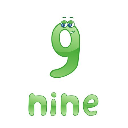 Vector illustration of cute number nine for children educationのイラスト素材