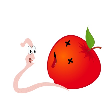 Vector illustration of dead apple and happy wormのイラスト素材