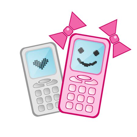 Vector illustration of couple funny mobile phonesのイラスト素材