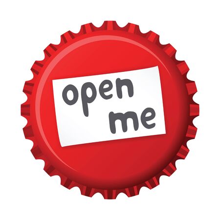 Vector illustration of red bottle cap with little sticker and text   open me のイラスト素材
