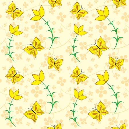 Vector seamless texture of floral ornamental pattern and butterfliesのイラスト素材