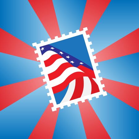Vector illustration of a postage stamp with the American flagのイラスト素材