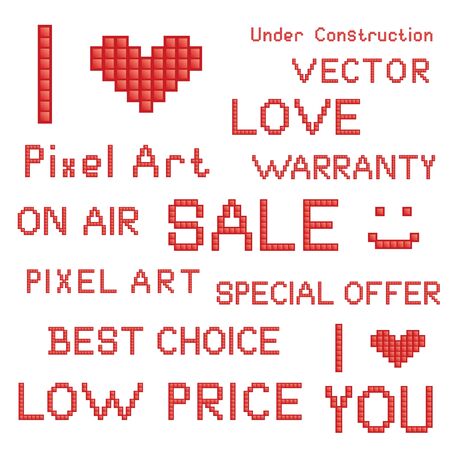 Vector set of red pixel art slogansのイラスト素材
