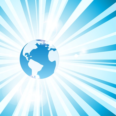 Blue abstract background with Earth and raysのイラスト素材