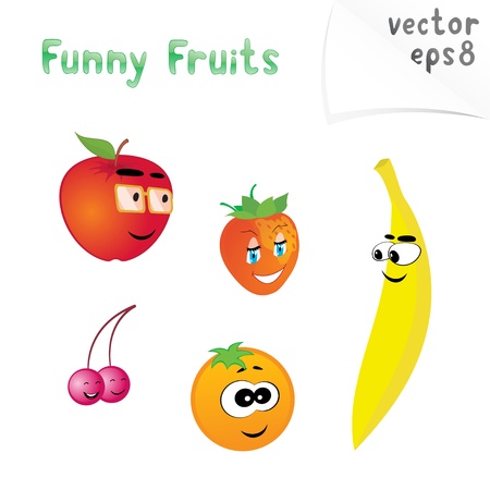 set of cartoon fruits iconsのイラスト素材