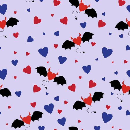 Seamless texture of evil horned heartsのイラスト素材