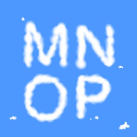 Vector white cloudy alphabet. Letters M, N, O, P.のイラスト素材