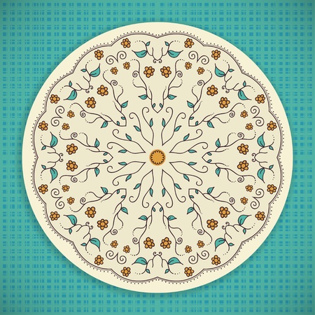Retro background with floral round ornament  Vector illustrationのイラスト素材