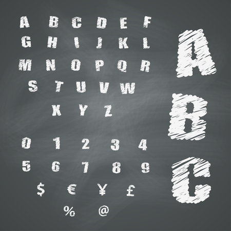 Alphabet and symbols on chalkboard. Vector setのイラスト素材