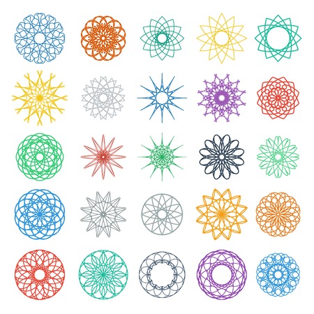 Round color ornament set. Vector spirographs collectionのイラスト素材