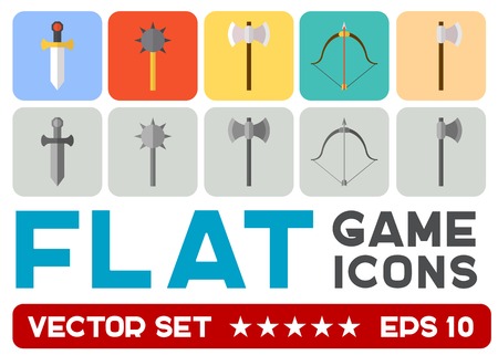 Vector flat game icons set. Medieval weaponsのイラスト素材