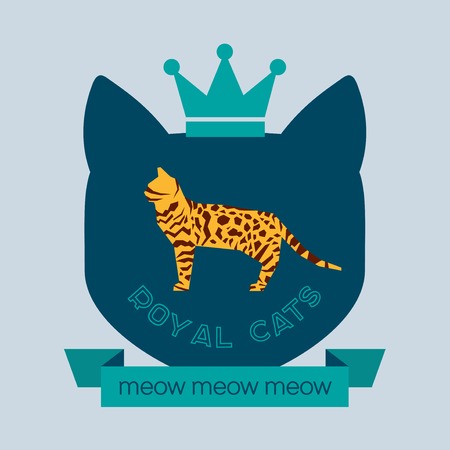 Royal Bengal cat badge. Vector flat designのイラスト素材
