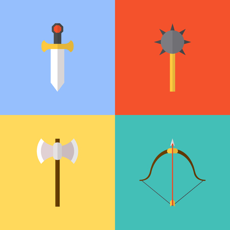 Vector flat game icons set. Medieval weaponsのイラスト素材