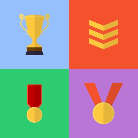 Vector flat game icons set. Trophy and awardsのイラスト素材