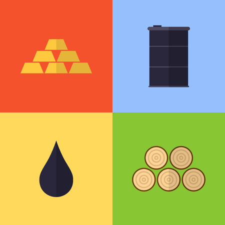 Vector flat game icons set. Resources and mineralsのイラスト素材