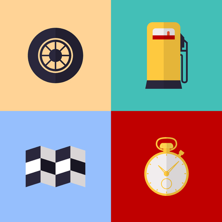 Vector flat game icons set. Racing itemsのイラスト素材
