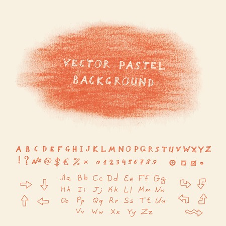 Hand drawn pastel banner. Vector background with sketchnote alphabet, numbers and symbolsのイラスト素材