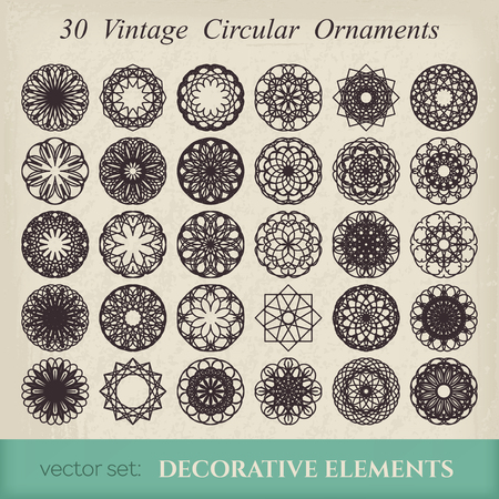 Editable round east ornament set. Vector symbols on retro backgroundのイラスト素材