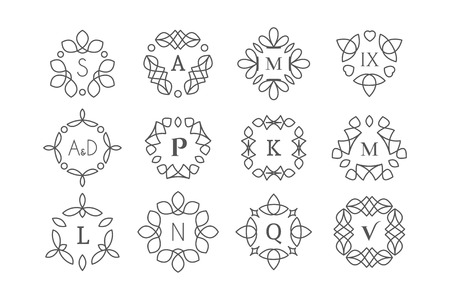 Line art icon template set. Vector monogram symbolsのイラスト素材