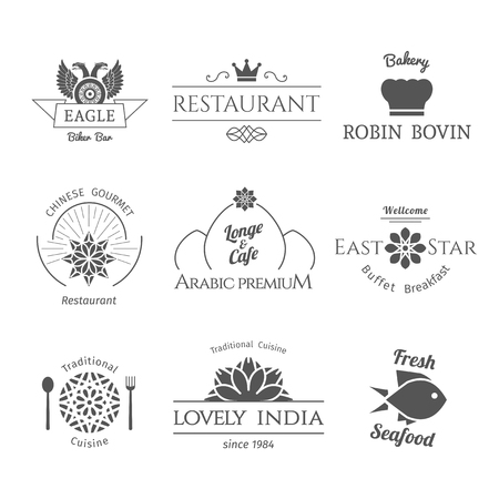 Asian isolated food icon templates set. Vector ethnic ornamental design for restaurants and cafes.のイラスト素材