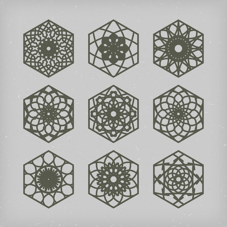Arabic hexagon ornament set. Vector symbols collectionのイラスト素材