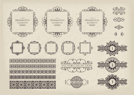 Calligraphic design elements. Vector set of vintage page decorationsのイラスト素材
