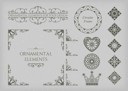 Calligraphic design elements. Vector set of vintage page decorationsのイラスト素材