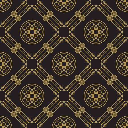 Seamless texture with vintage geometric ornament. Vector lineart patternのイラスト素材