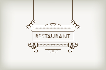 Vintage signboard for outdoor advertising of cafe or restaurant. Vector retro lineart designのイラスト素材