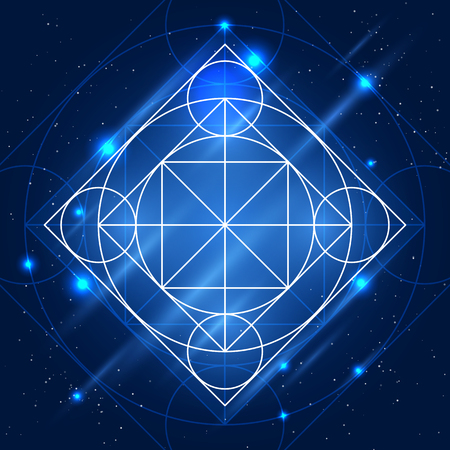 Magic geometry sign. Vector alchemy mystical symbol on space backgroundのイラスト素材