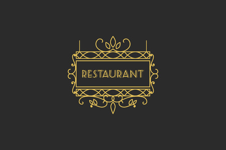 Vintage signboard for outdoor advertising of cafe or restaurant. Vector retro lineart designのイラスト素材
