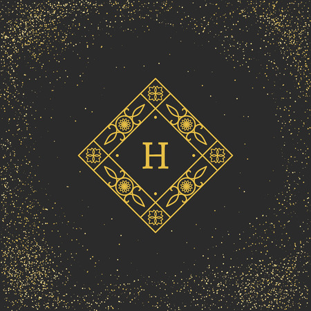 Vintage monogram on black background. Vector emblem for calligraphic luxury  and retro ornamental design.のイラスト素材