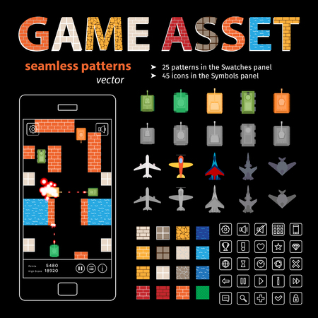 Game Asset Vector Seamless Patterns and Spritesのイラスト素材