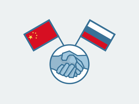 Handshake China and Russia symbol illustration.のイラスト素材
