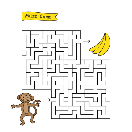 Monkey getting through the maze to find the banana.のイラスト素材