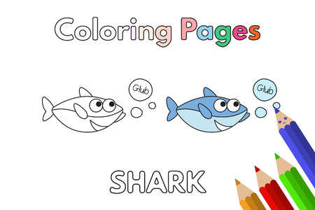 Cartoon shark illustration. Vector coloring book pages for childrenのイラスト素材